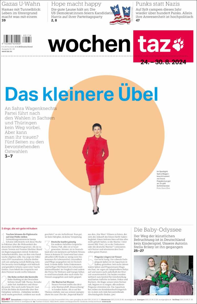 Portada de Die Tageszeitung (Alemania)