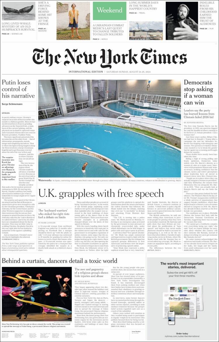 Portada de International New York Times (Europa)