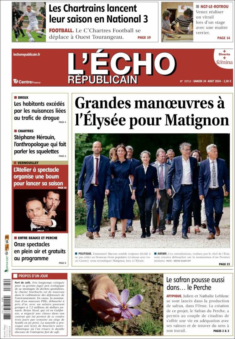 Portada de L'Echo Républicain (Francia)