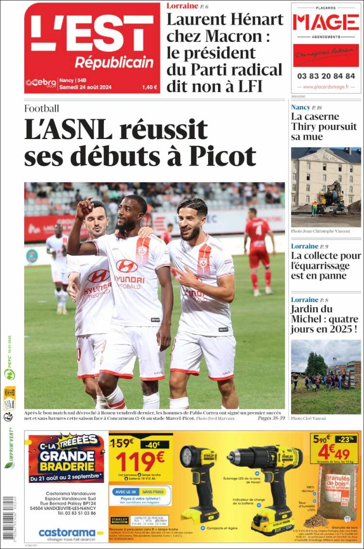 Portada de L'Est Republicain (Francia)