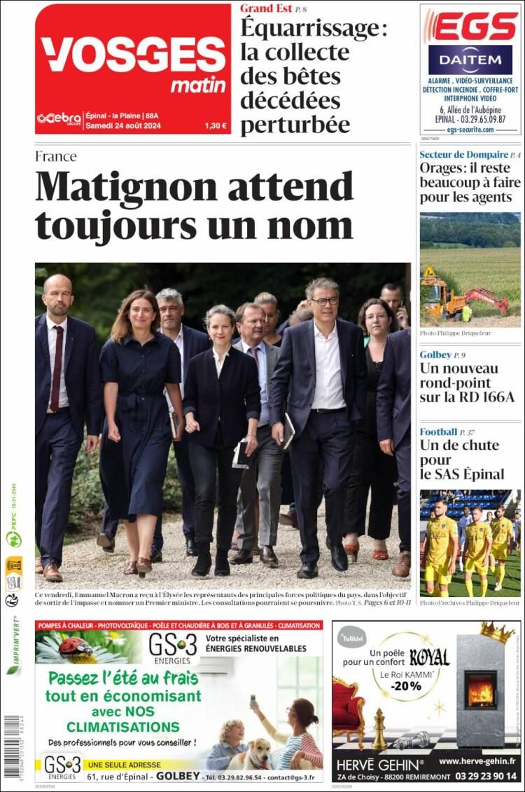 Portada de Vosges Matin (Francia)