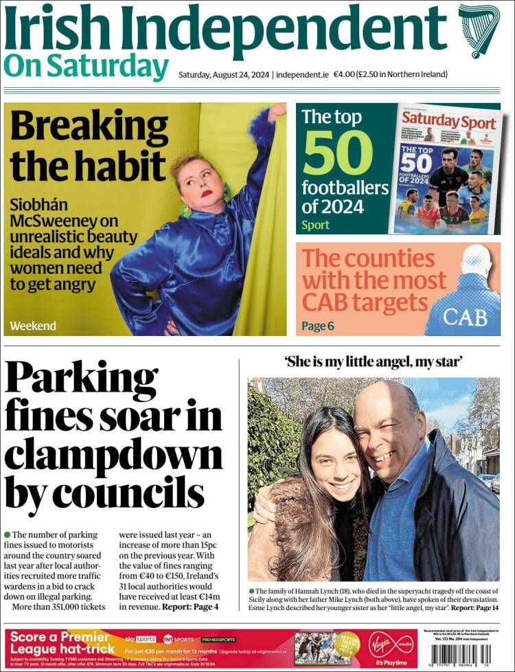 Portada de Irish Independent (Irlanda)