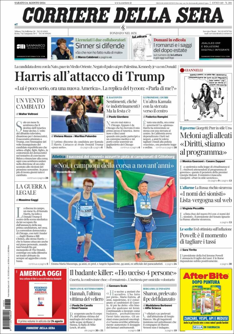 Portada de Corriere della Sera (Italia)