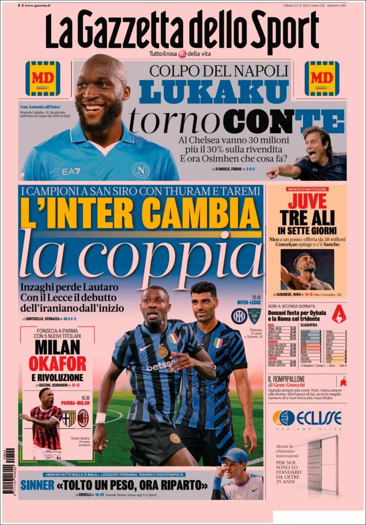Portada de La Gazzetta dello Sport (Italia)