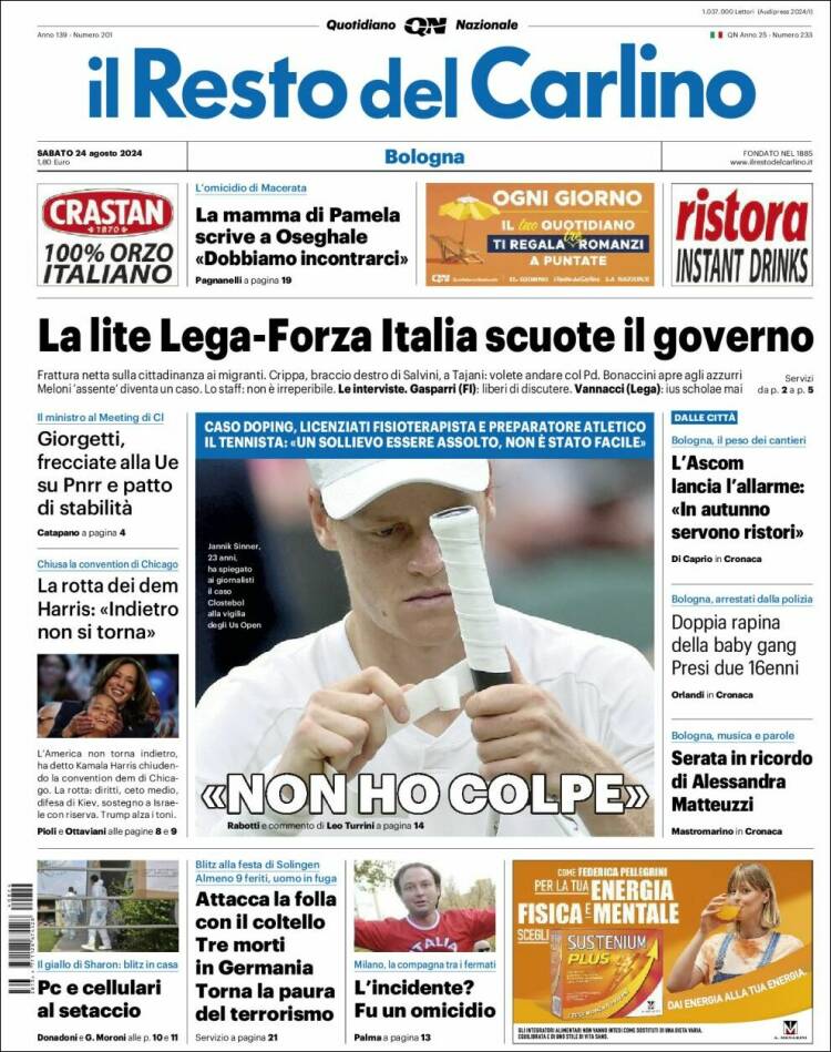 Portada de Il Resto del Carlino (Italia)