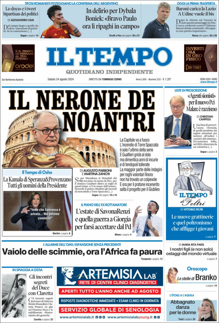 Portada de Il Tempo (Italia)