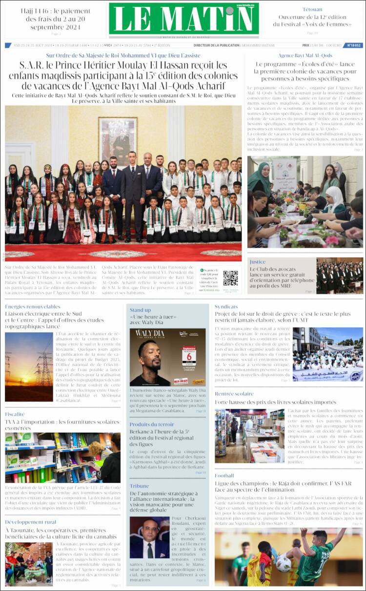Portada de Le Matin (Marruecos)
