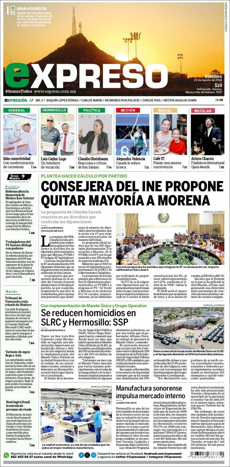 Portada de Expreso (M&eacute;xico)