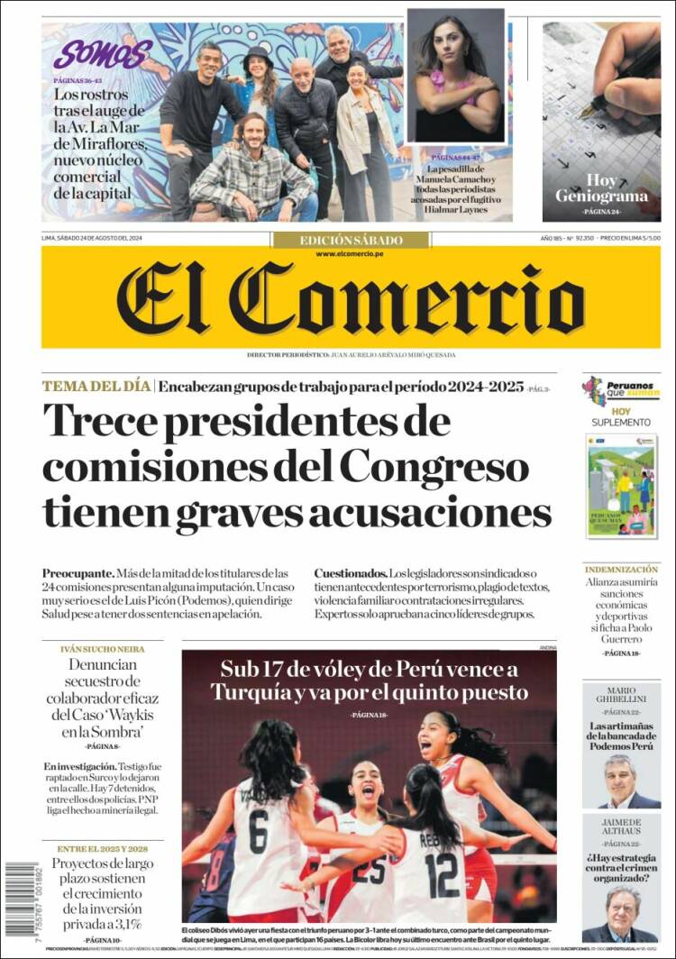 Portada de El Comercio (Per&uacute;)
