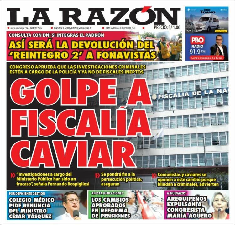 Portada de La Razón (Per&uacute;)