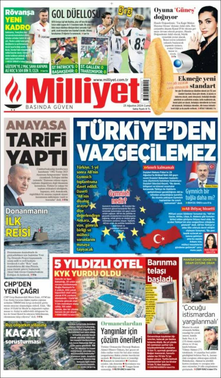 Portada de Milliyet (Turqu&iacute;a)