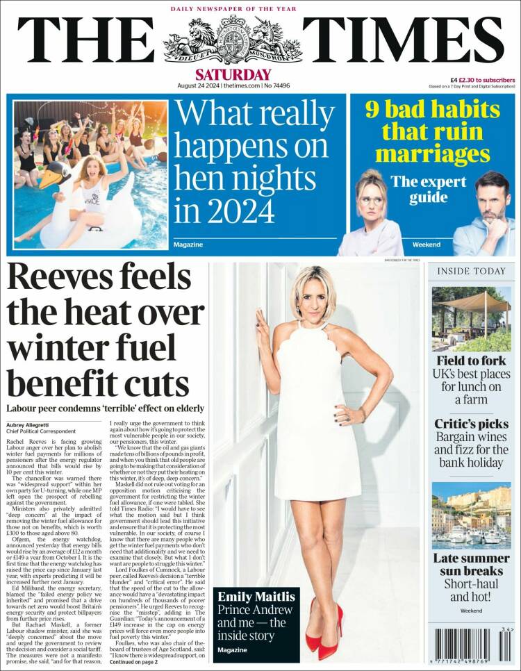 Portada de The Times (Reino Unido)