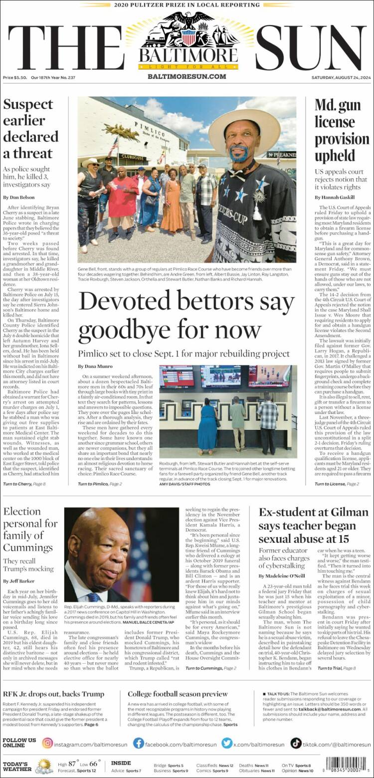 Portada de The Baltimore Sun (USA)