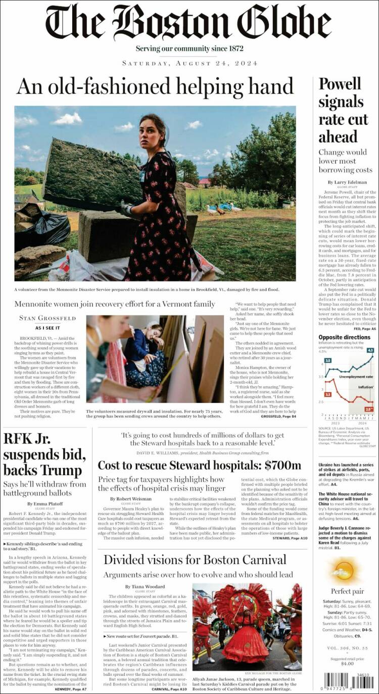 Portada de Boston Globe (USA)