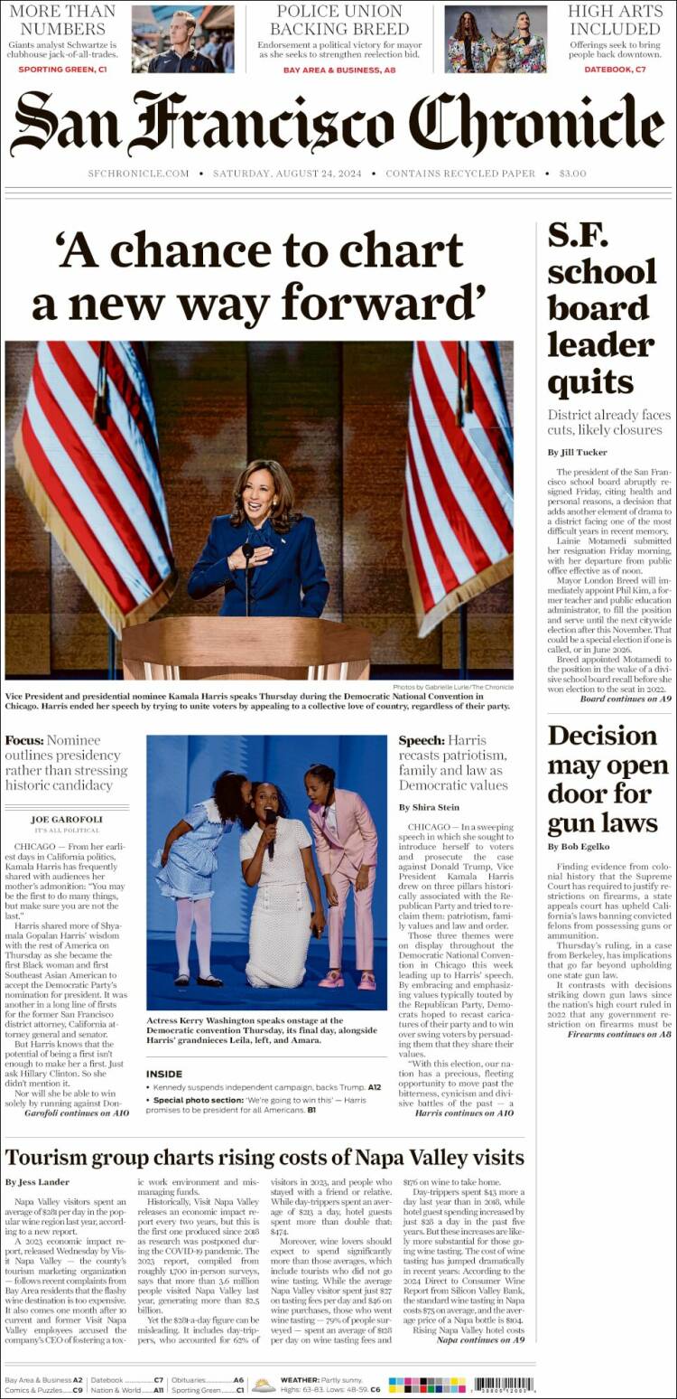 Portada de San Francisco Chronicle (USA)