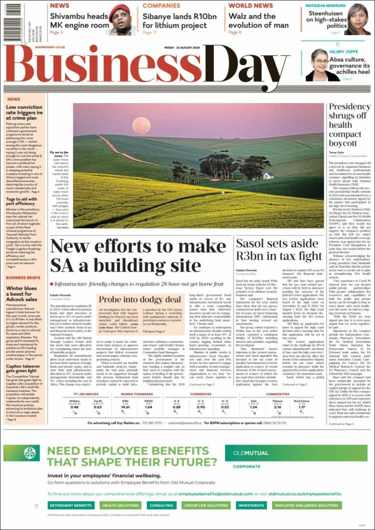 Portada de Business Day (Sud&aacute;frica)