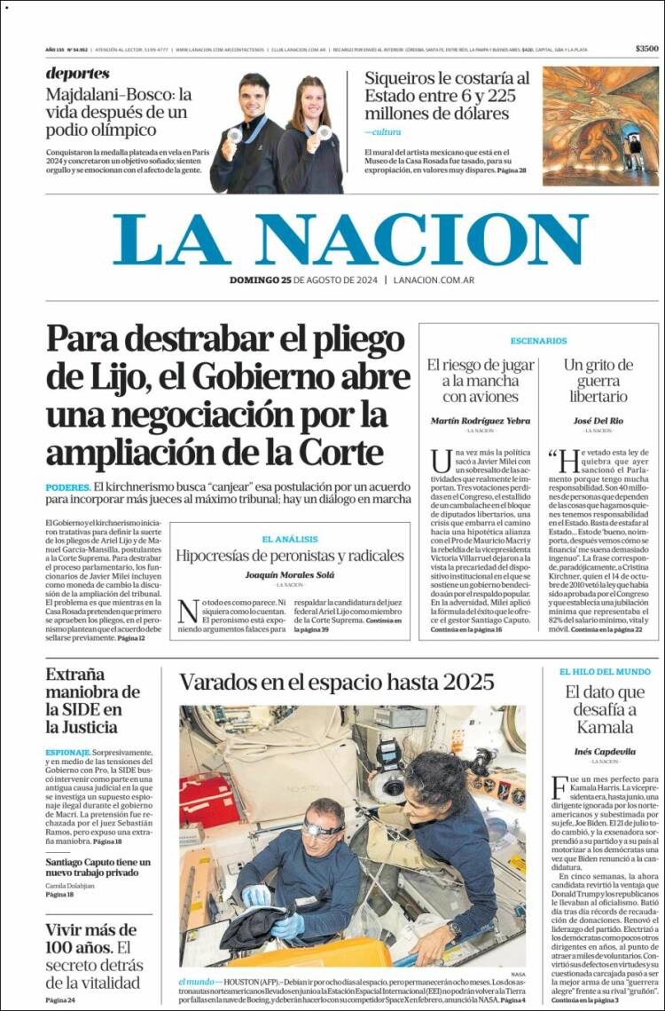 Portada de La Nación (Argentina)