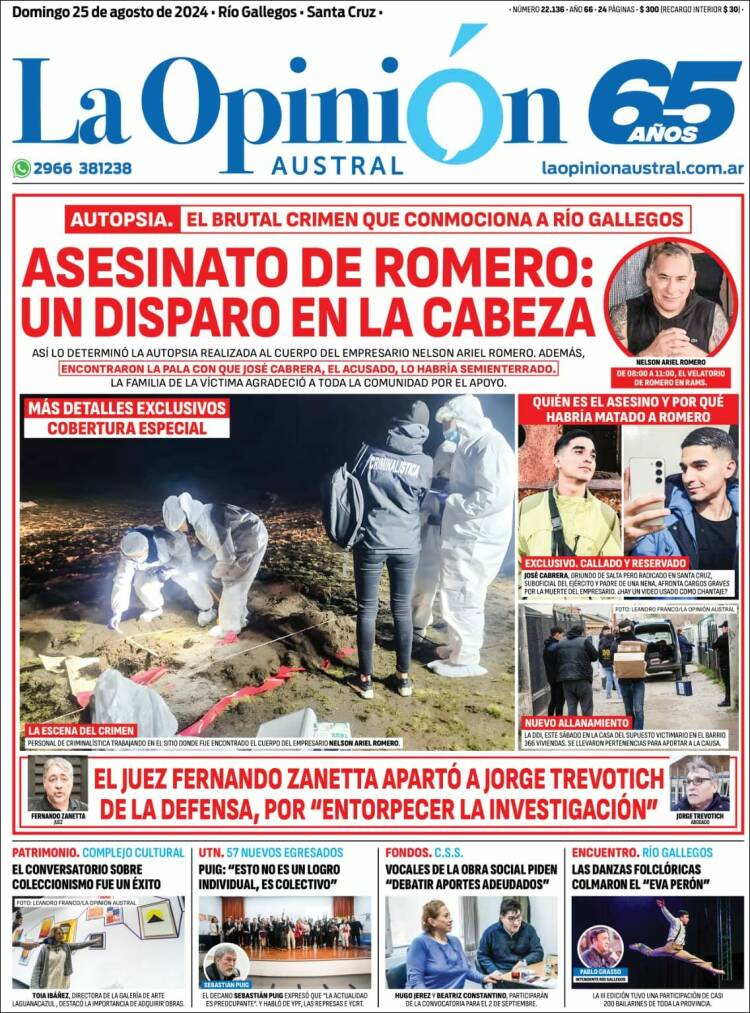 Portada de La Opinión Austral (Argentina)