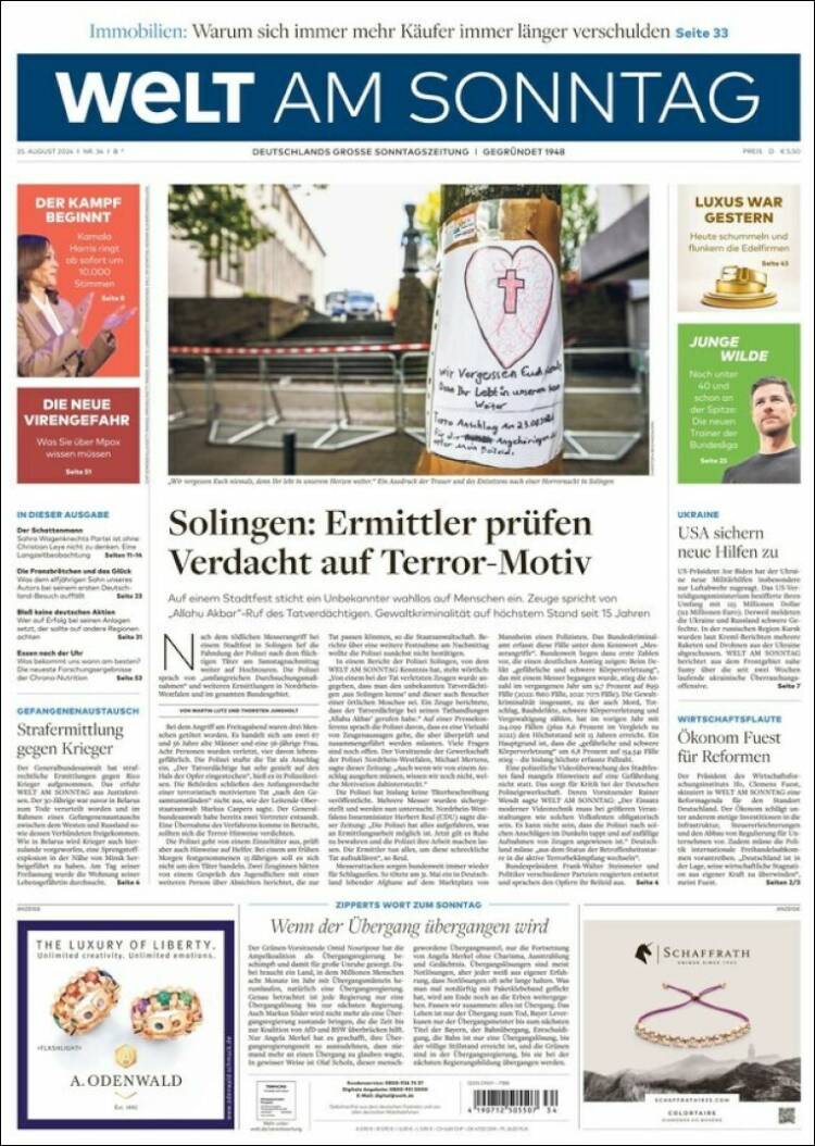 Portada de Die Welt (Alemania)