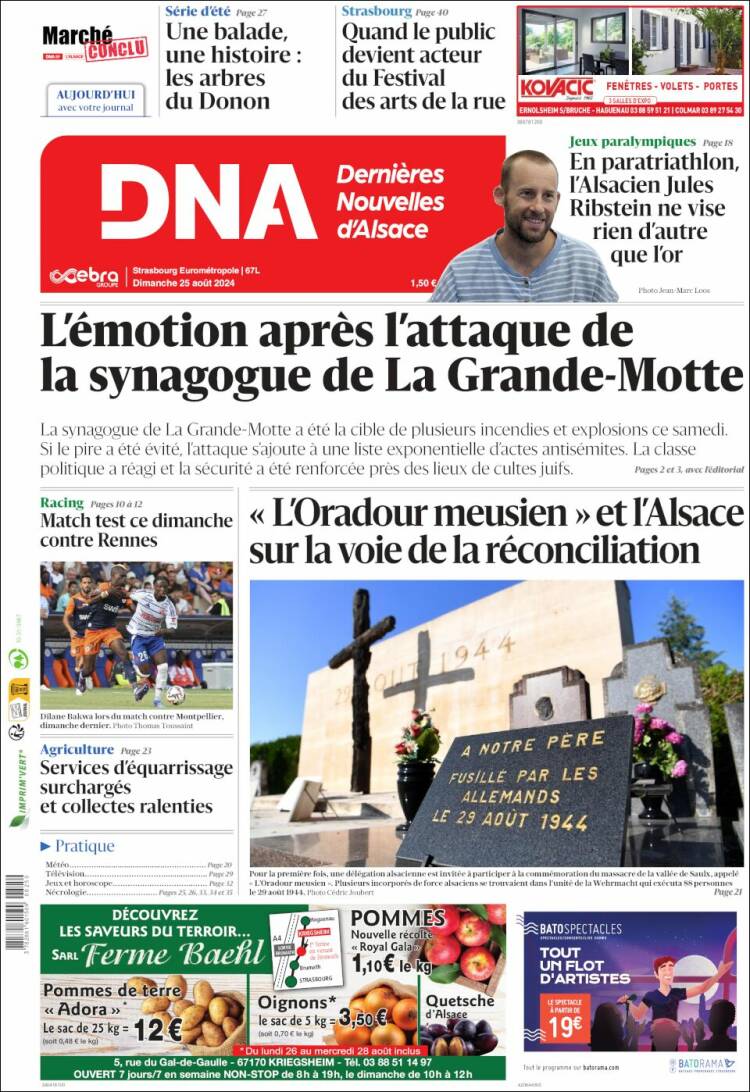 Portada de Les Dernières Nouvelles d'Alsace (Francia)