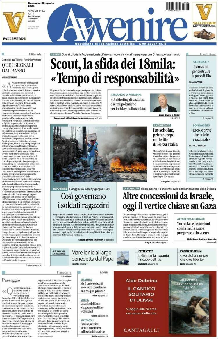 Portada de Avvenire (Italia)