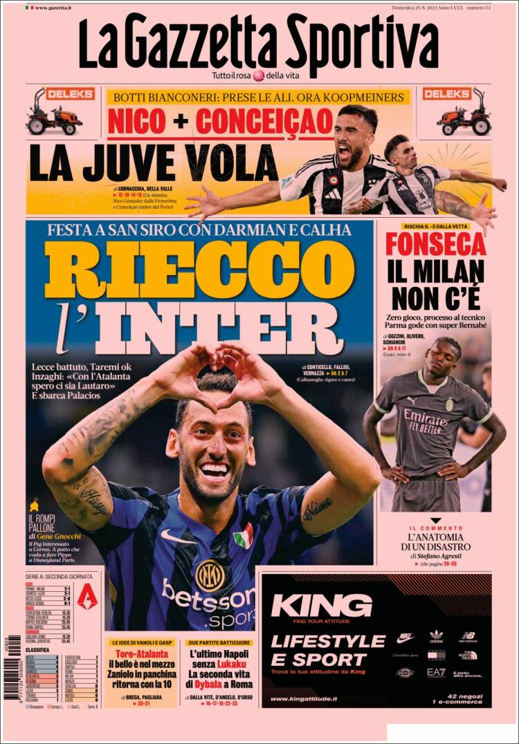 Portada de La Gazzetta dello Sport (Italia)