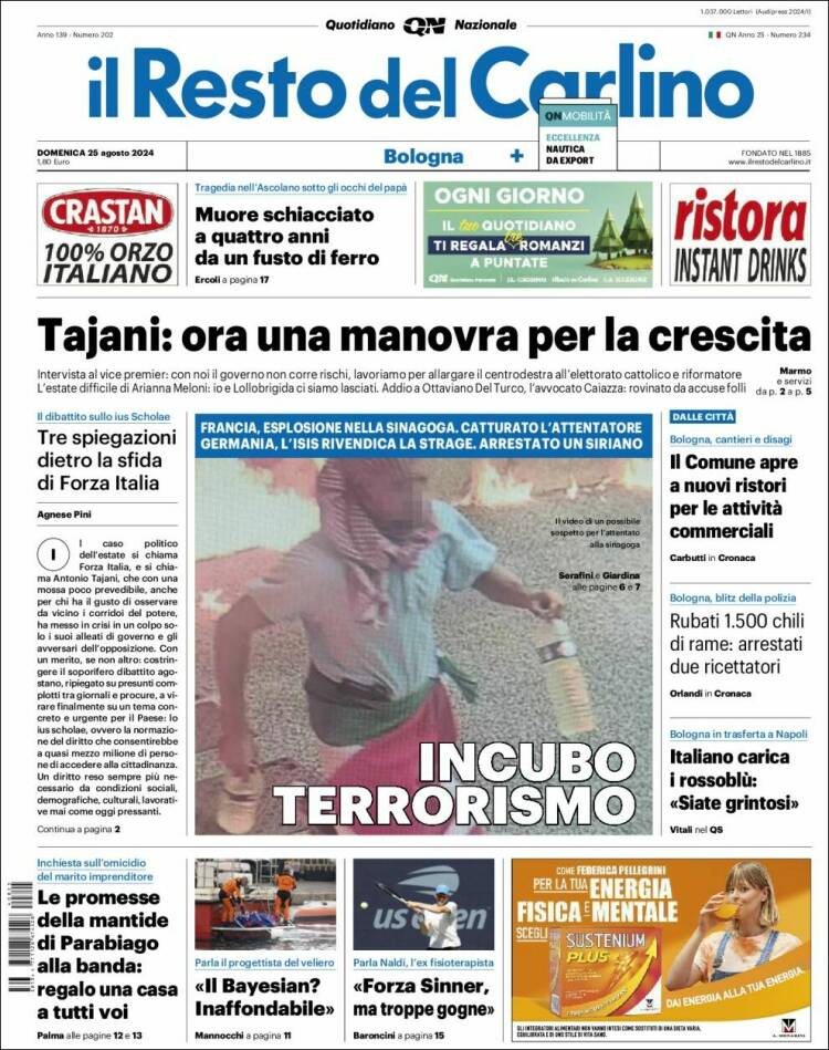 Portada de Il Resto del Carlino (Italia)