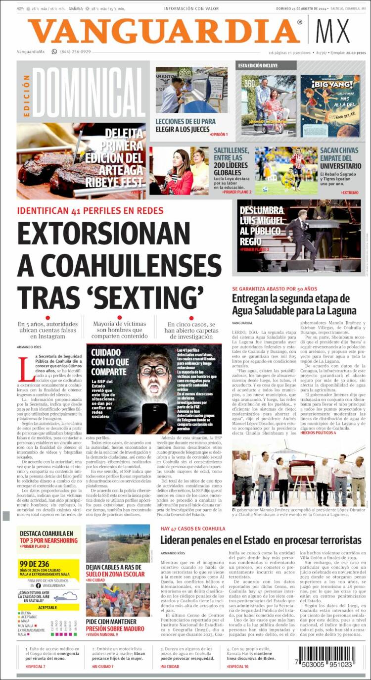 Portada de Vanguardia (M&eacute;xico)