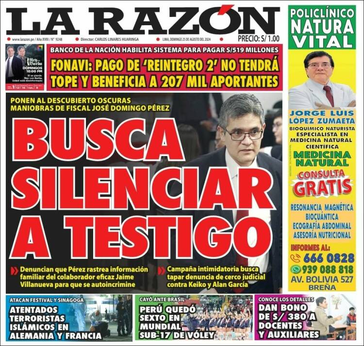 Portada de La Razón (Per&uacute;)