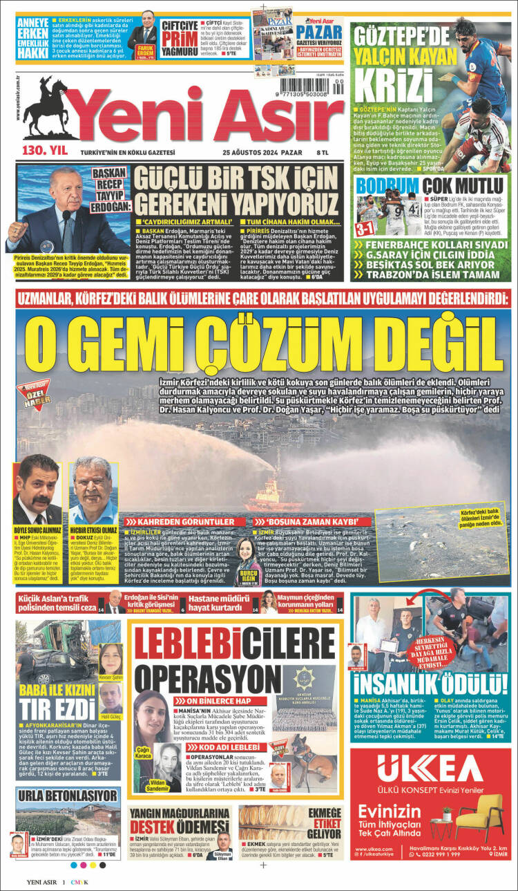 Portada de Yeni Asır (Turqu&iacute;a)