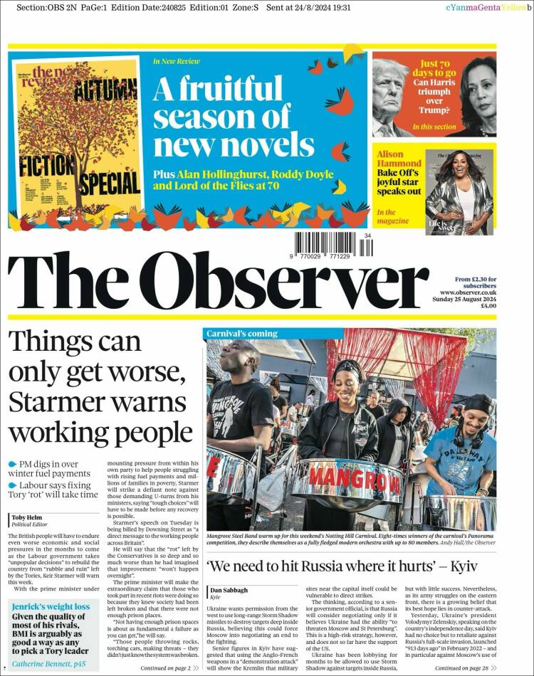 Portada de The Observer (Reino Unido)