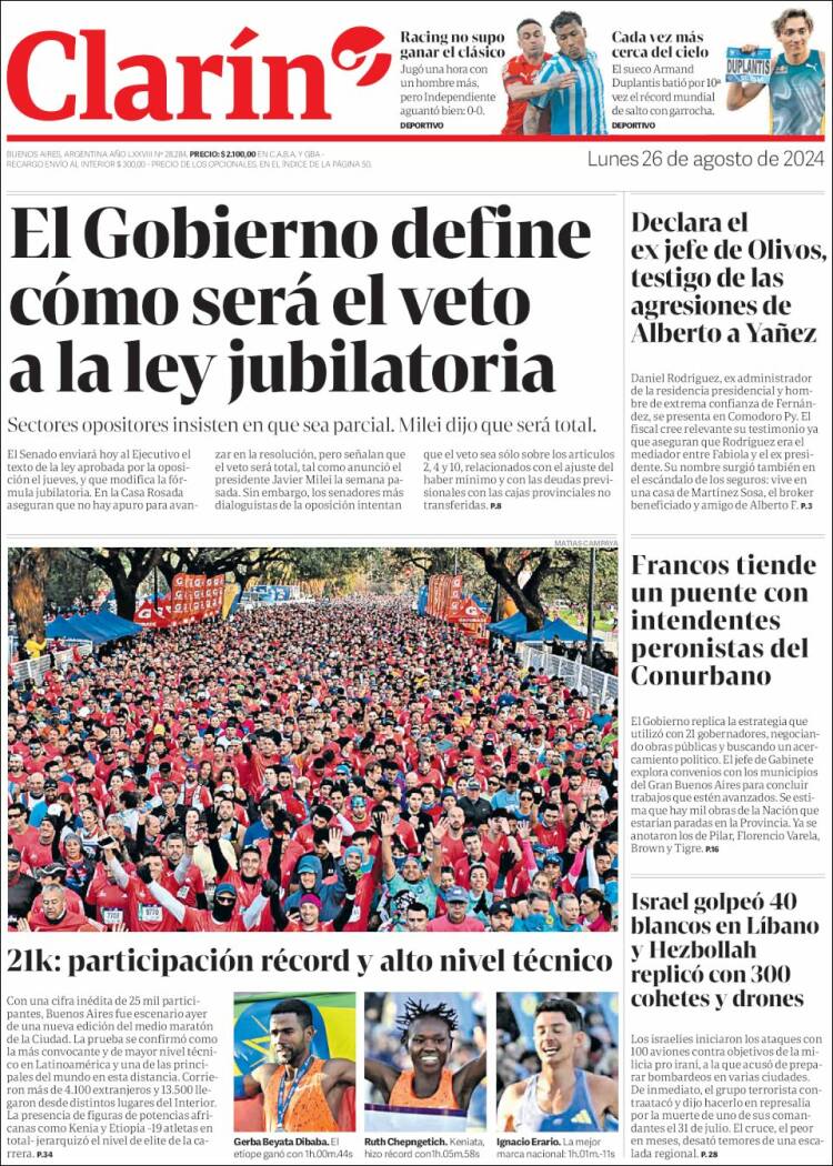 Portada de Clarín (Argentina)