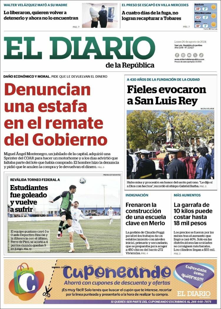 Portada de Diario de la República (Argentina)