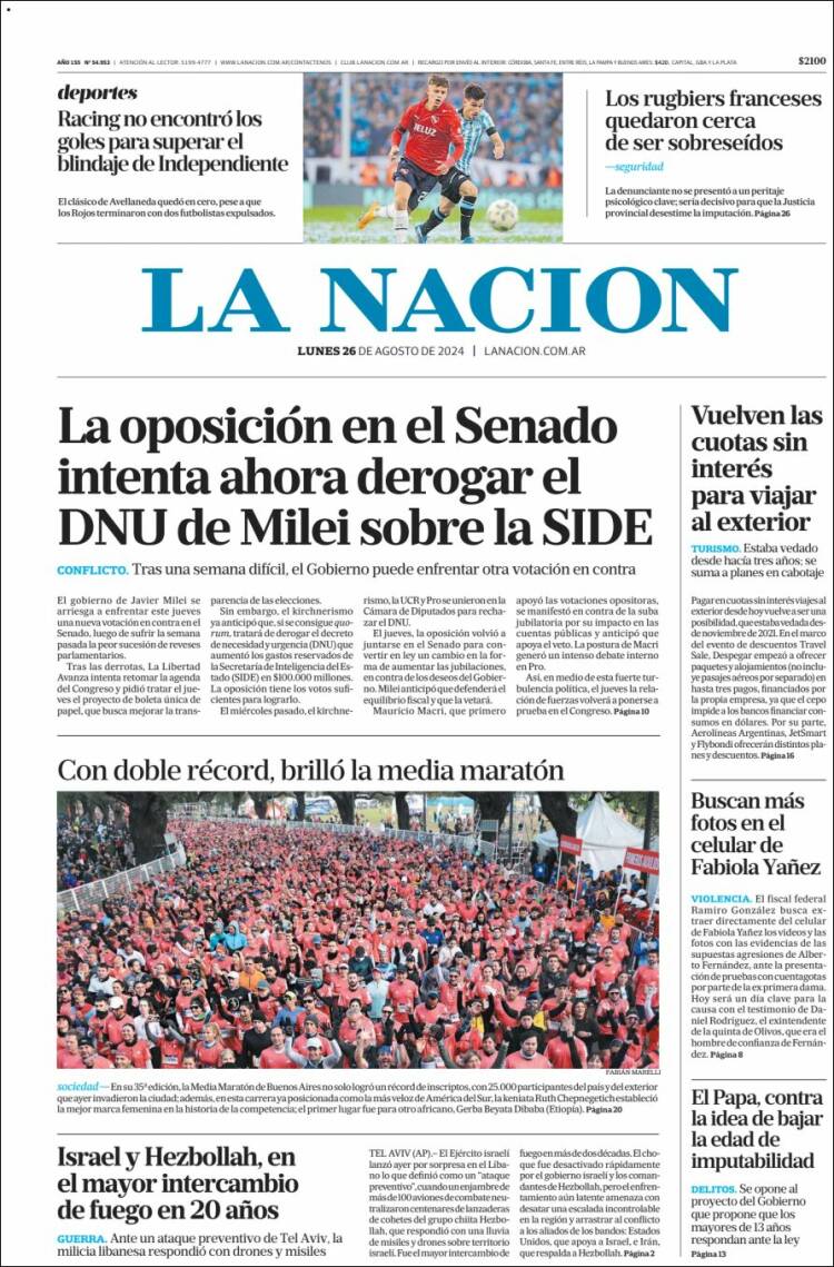 Portada de La Nación (Argentina)