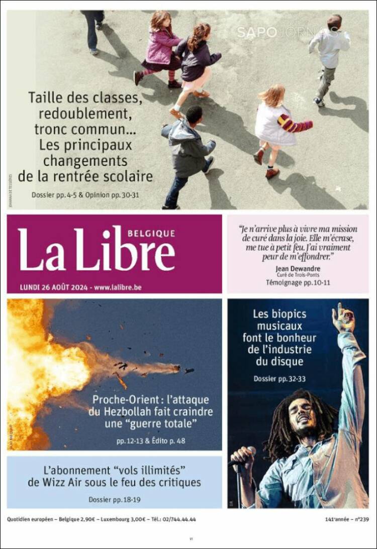 Portada de La Libre.be (B&eacute;lgica)