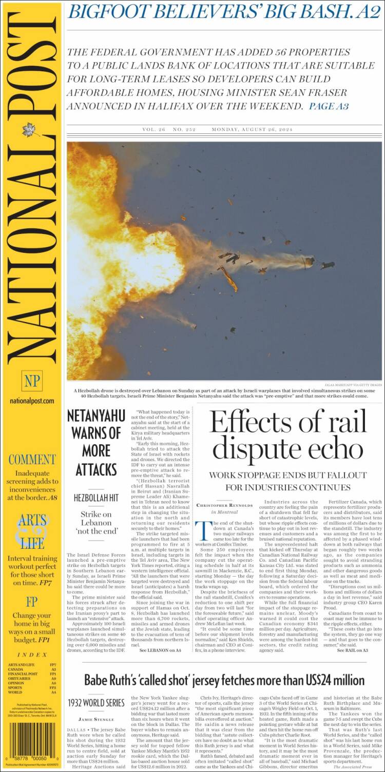 Portada de The National Post (Canadá)