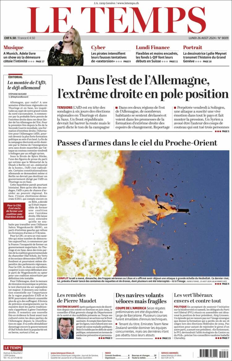 Portada de Le Matin (Suiza)