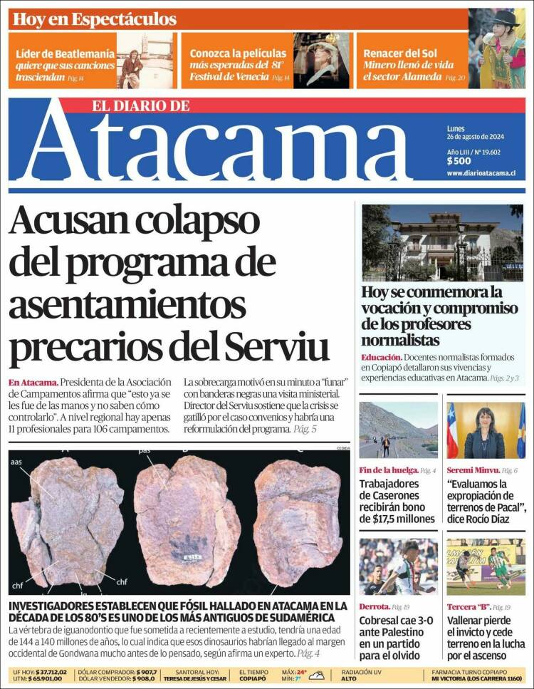Portada de Diario de Atacama (Chile)