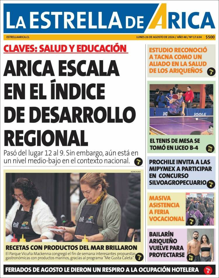 Portada de La Estrella de Arica (Chile)