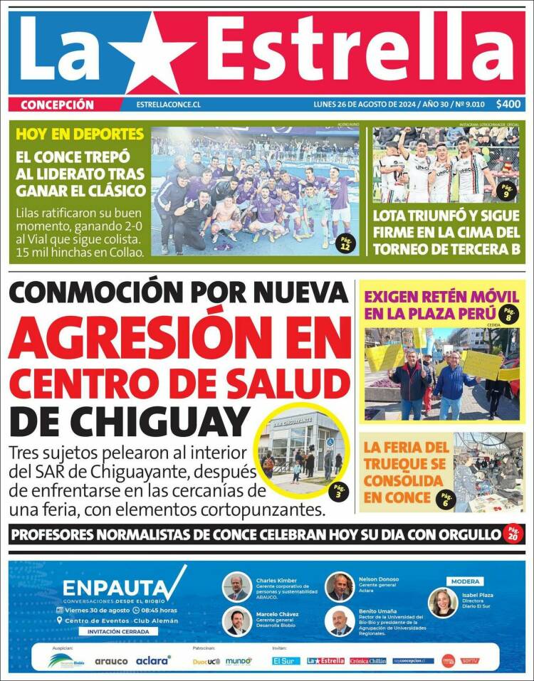 Portada de La Estrella de Concepción (Chile)