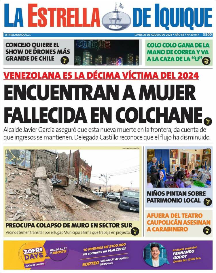 Portada de La Estrella de Iquique (Chile)
