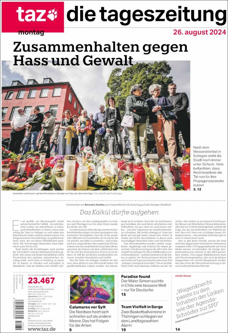 Portada de Die Tageszeitung (Alemania)