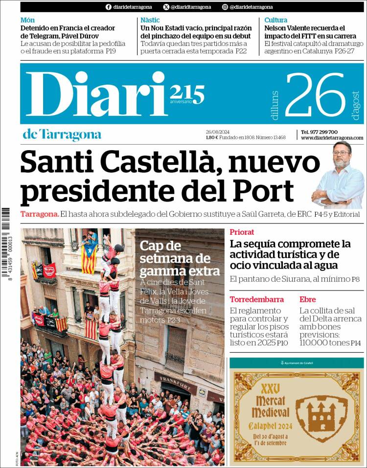 Portada de Diari de Tarragona (España)