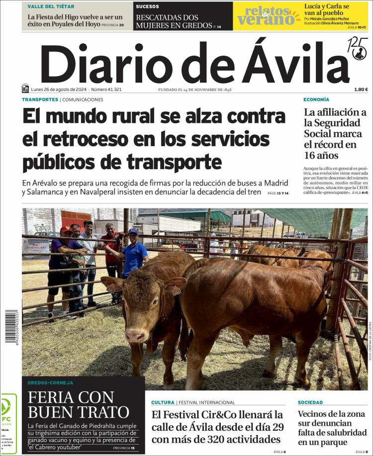 Portada de Diario de Ávila (España)