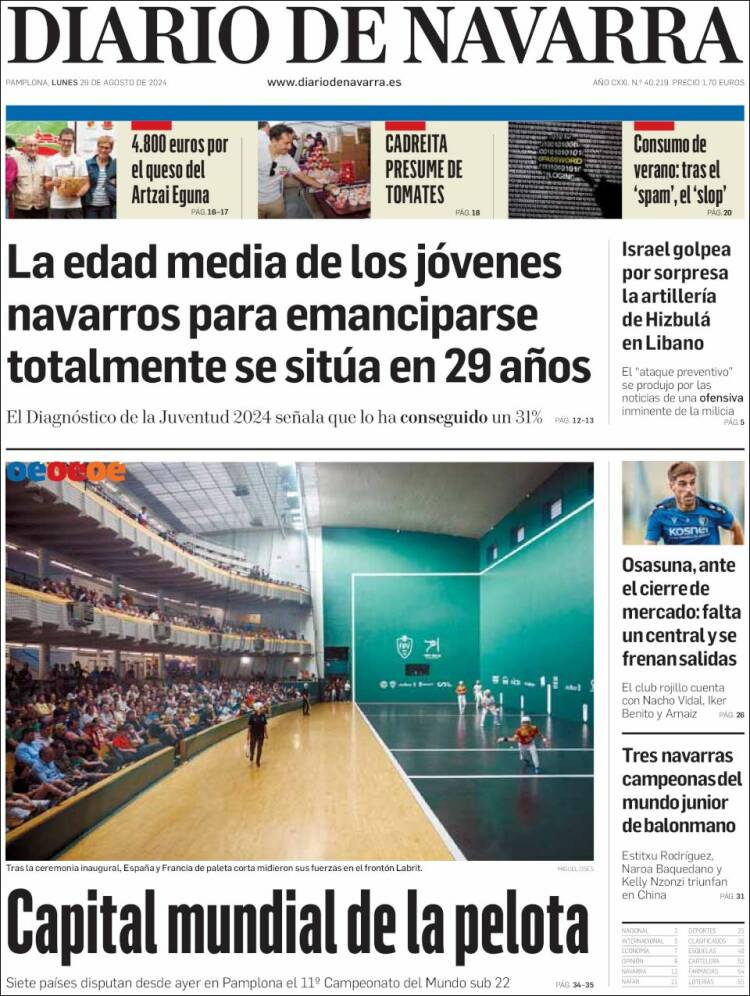 Portada de Diario de Navarra (España)