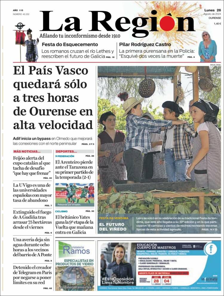 Portada de La Región de Ourense (España)