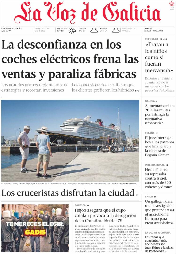 Portada de La Voz de Galicia (España)