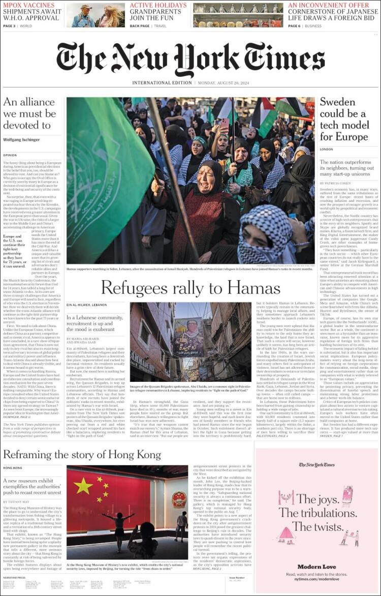 Portada de International New York Times (Europa)