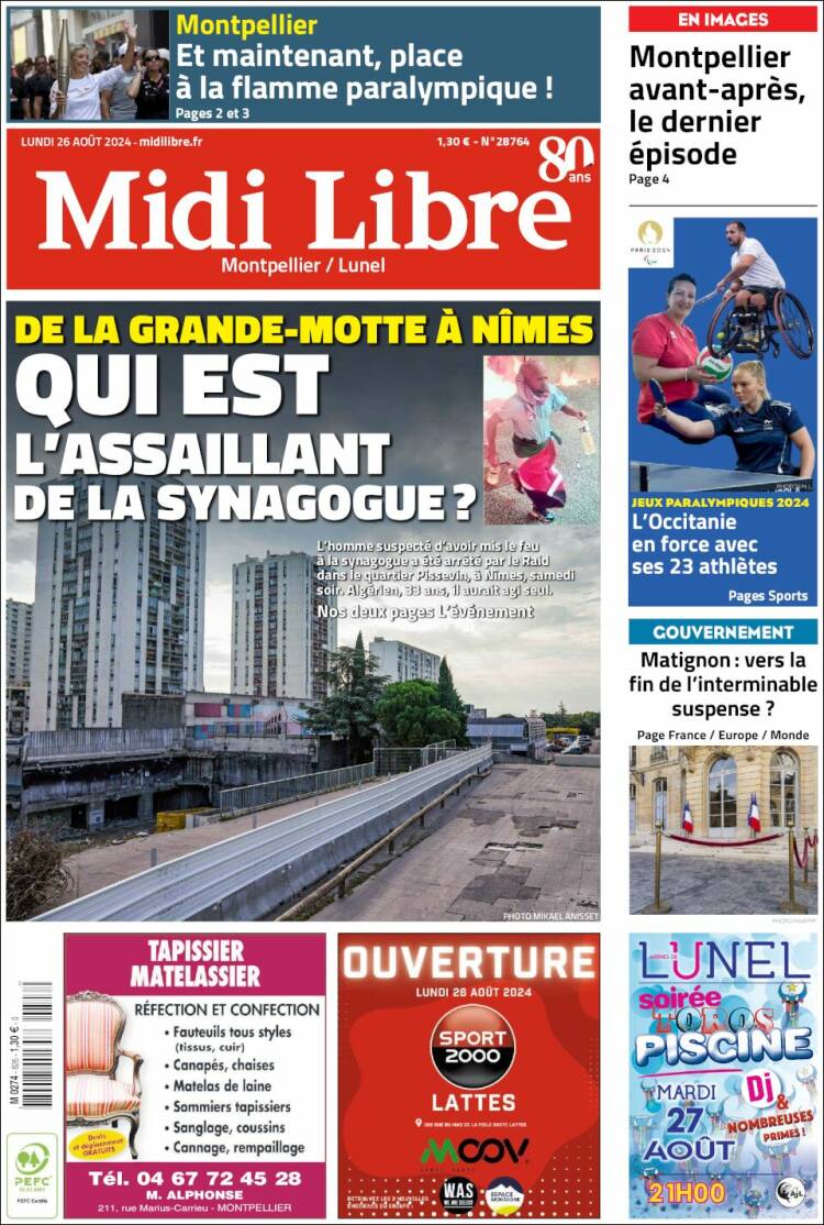Portada de Midi Libre (Francia)