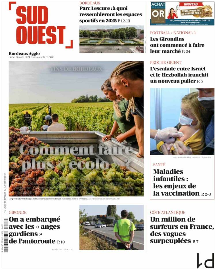 Portada de Sud Ouest (Francia)